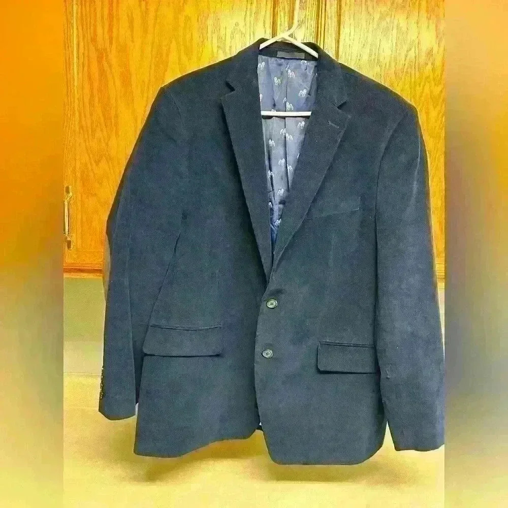 Lauren byRalph Lauren mens blue velvet suit jacket with dog print inner material